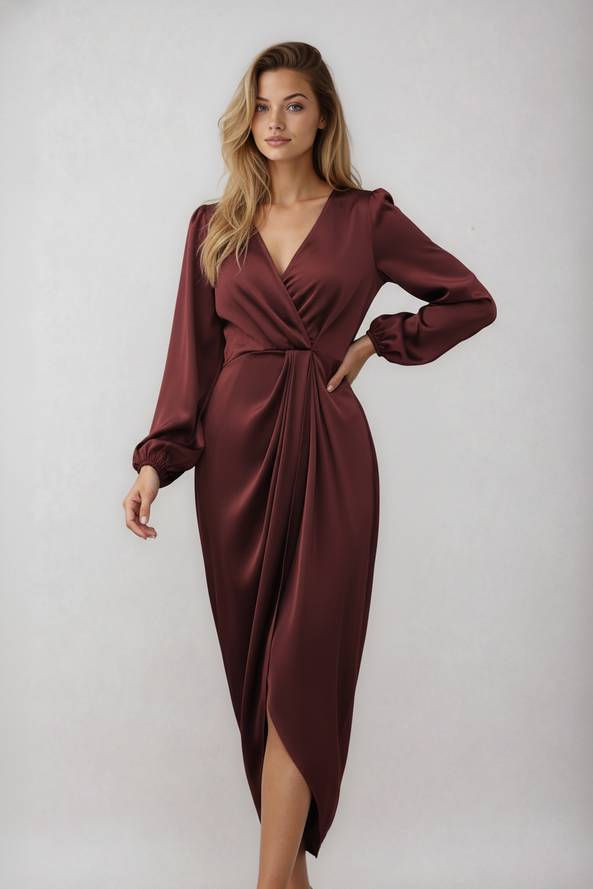 Women's Wrap Midi Dress – Fitted, Can Be Dressed Casual or Chic