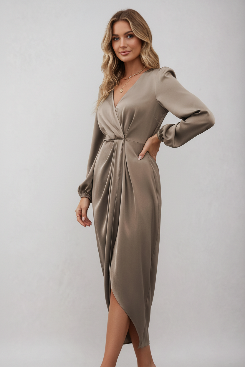 Women's Wrap Midi Dress – Fitted, Can Be Dressed Casual or Chic