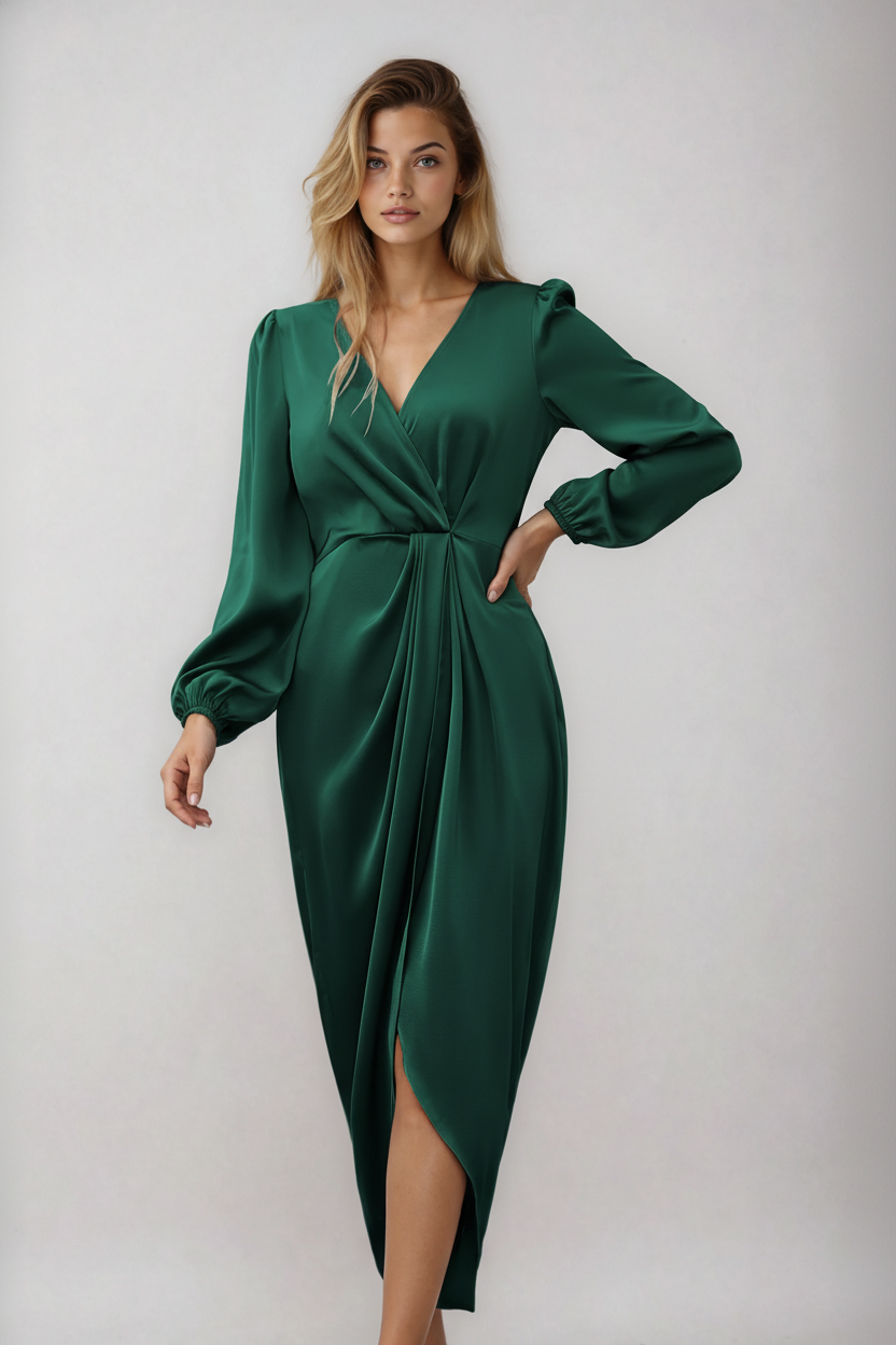 Women's Wrap Midi Dress – Fitted, Can Be Dressed Casual or Chic