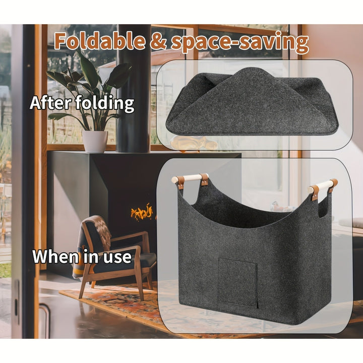 XL Foldable Felt Basket with Wooden Handles – Sustainable and Stylish Wood Carrier for Indoor Use