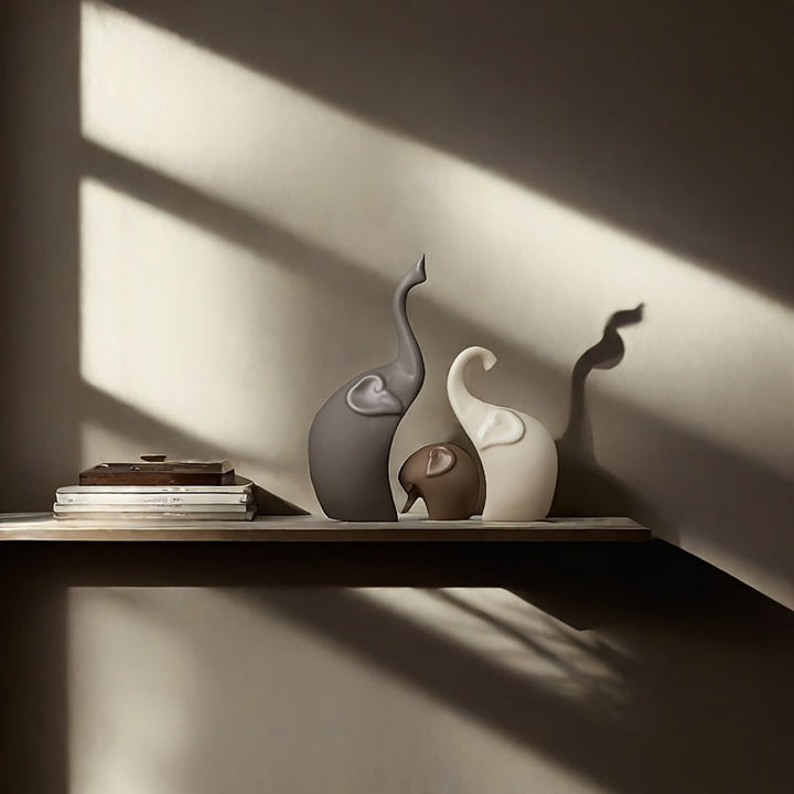 Set of 3 Ceramic Elephant Figurines – Modern Matte Decoration for Living Room or Office