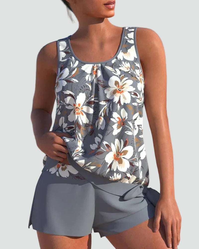 Women's Tankini Set with Floral Print - Shaping Style