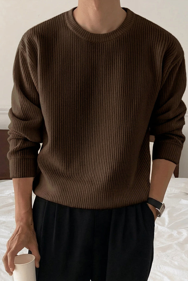 Men's Rib Knit Crew-Neck Jumper with Relaxed Fit