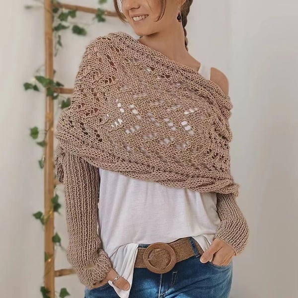 Double-Sleeve Wrap Scarf - Cosy Knit Scarf with Built-In Sleeves