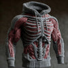 Men's Halloween Knitted Hoodie with 3D Skeleton Design, Long Sleeve
