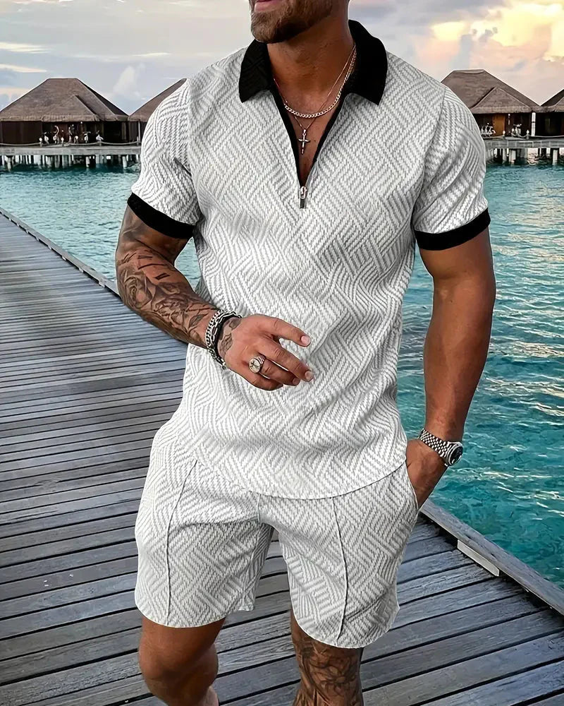 Casual Zipper Collar Summer Tracksuit Outfit