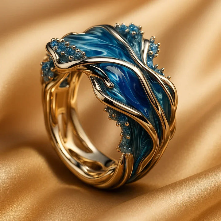Elegant gold ring with wave motif