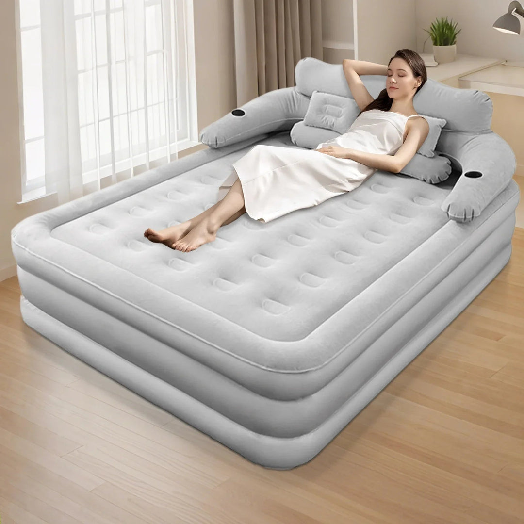 Air Mattress Blow Up Bed with Built-In Electric Pump Backrest and Pillows for 2 People