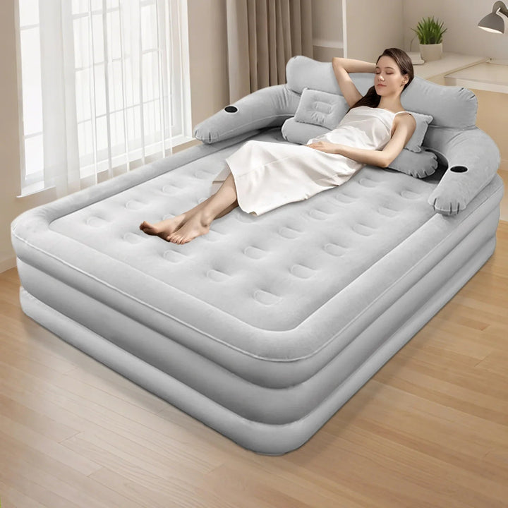 Air Mattress Blow Up Bed with Built-In Electric Pump Backrest and Pillows for 2 People