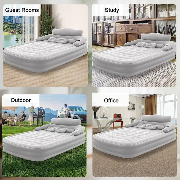 Air Mattress Blow Up Bed with Built-In Electric Pump Backrest and Pillows for 2 People