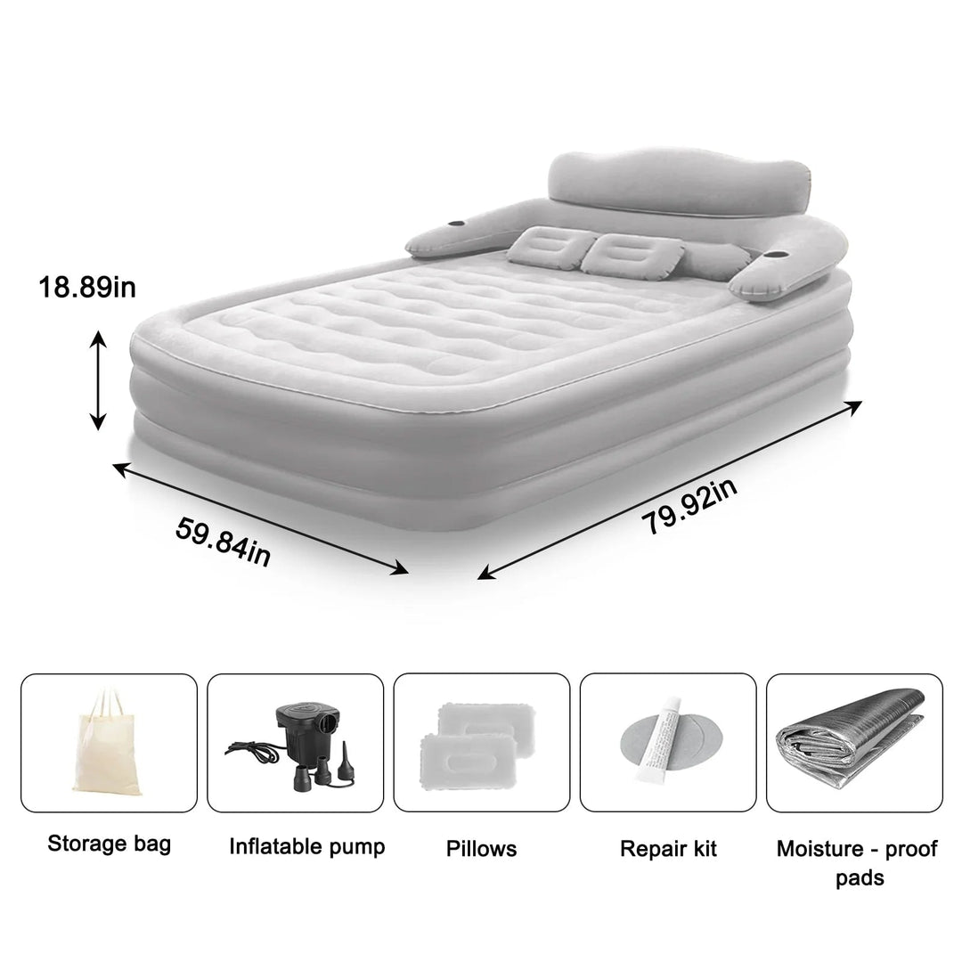 Air Mattress Blow Up Bed with Built-In Electric Pump Backrest and Pillows for 2 People