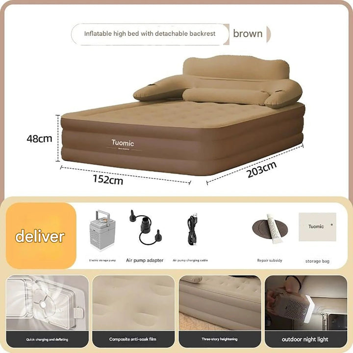 Air Mattress Blow Up Bed with Built-In Electric Pump Backrest and Pillows for 2 People
