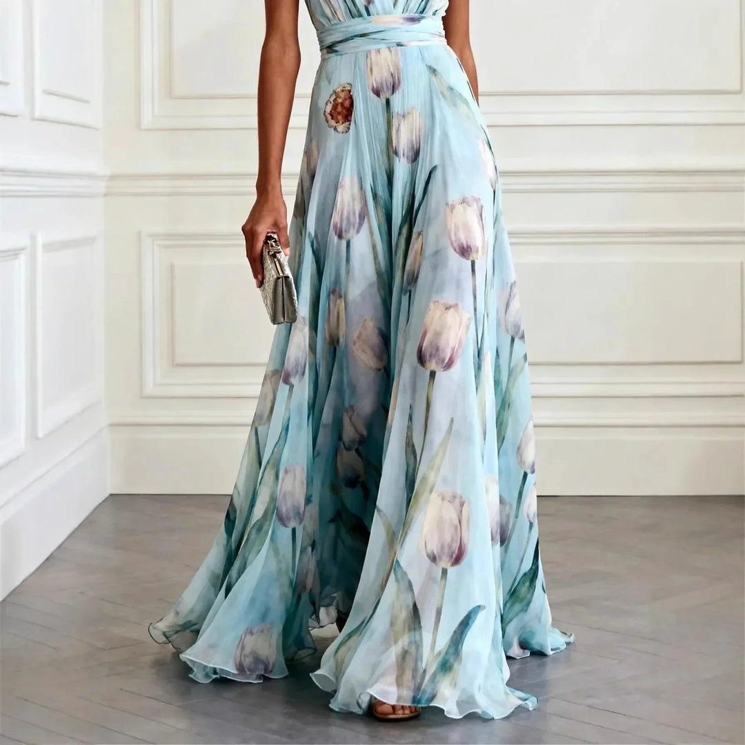 Women's Maxi Dress for Wedding Guest V-Neck with Floral Print
