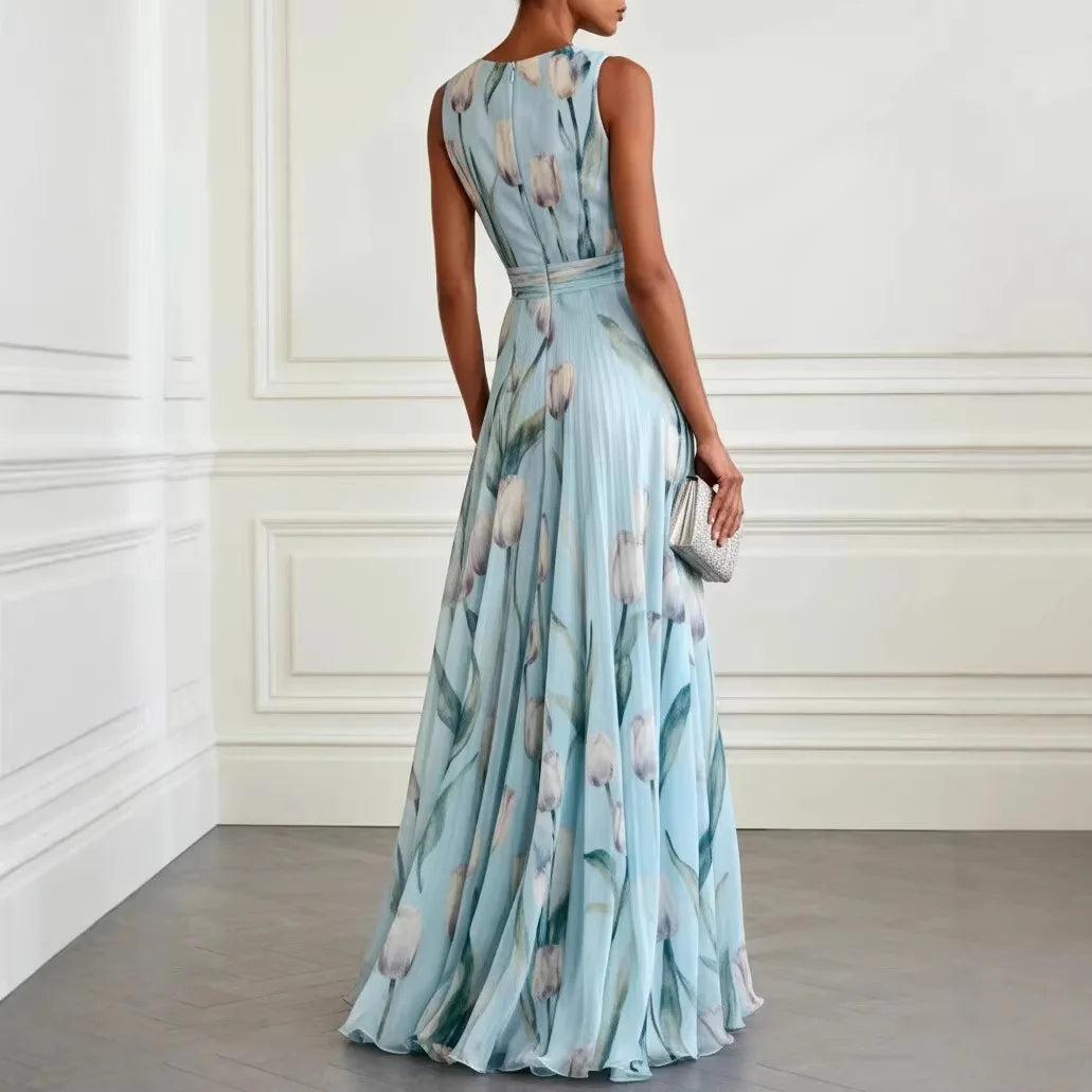 Women's Maxi Dress for Wedding Guest V-Neck with Floral Print