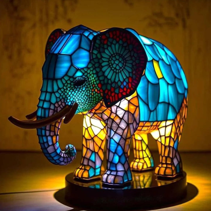 Animal Glass Table Lamp with Stained Style Mosaic Design and Warm LED Light