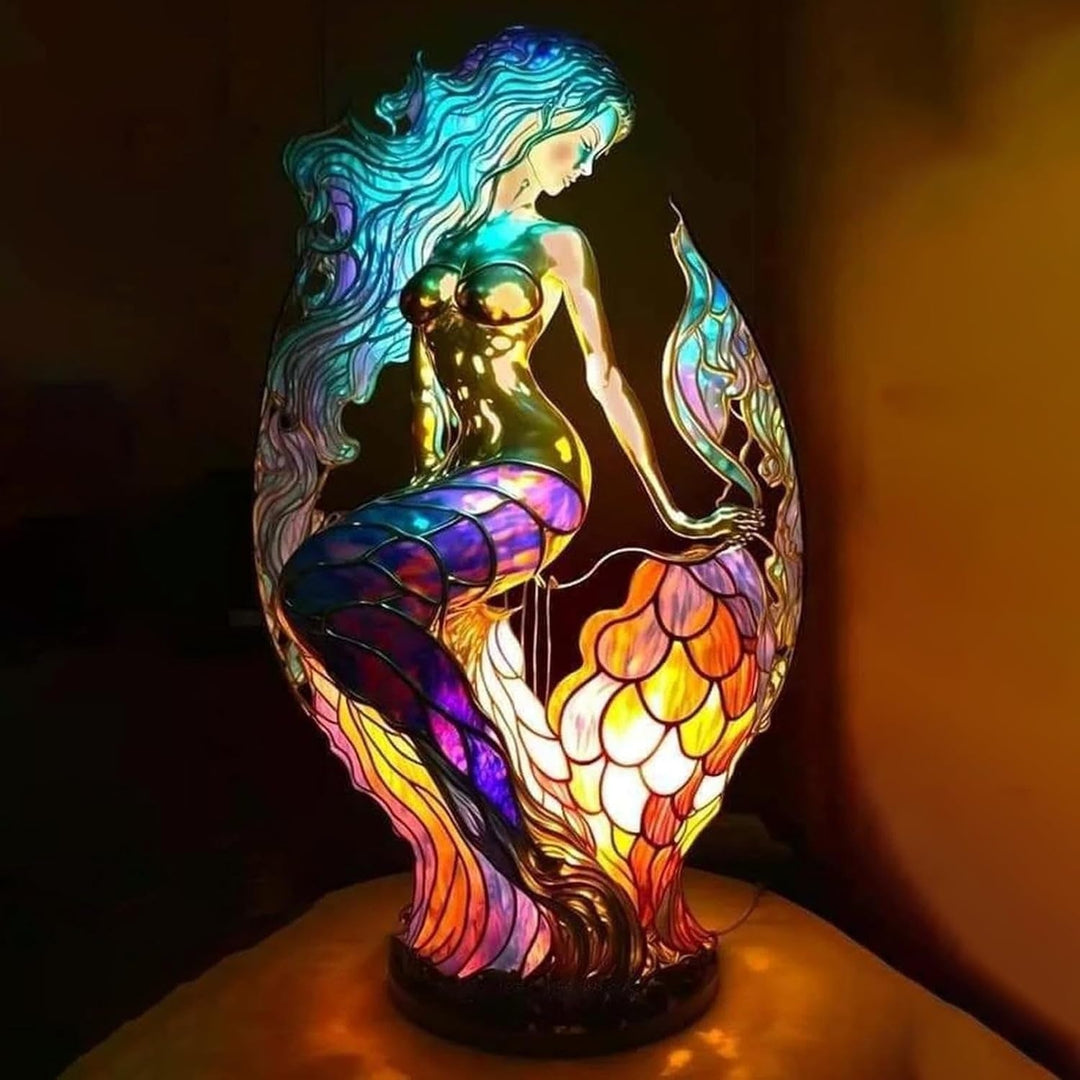 Animal Glass Table Lamp with Stained Style Mosaic Design and Warm LED Light