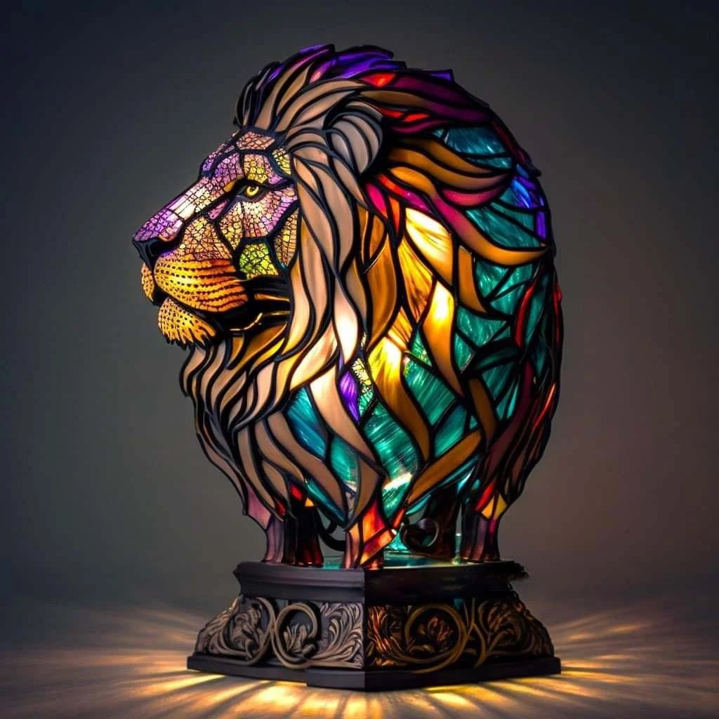 Animal Glass Table Lamp with Stained Style Mosaic Design and Warm LED Light