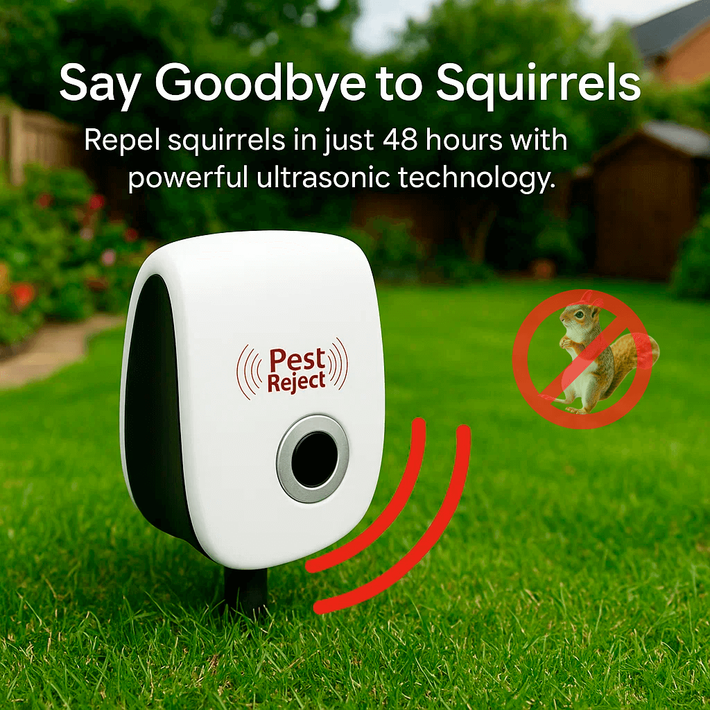Ultrasonic Squirrel Repellent Device - Effective Pest Control to Keep Squirrels Away in 48 Hours for Gardens and Yards
