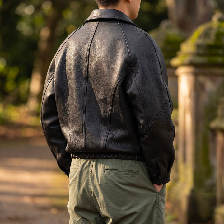Men's Leather Jacket with Zip and Collar