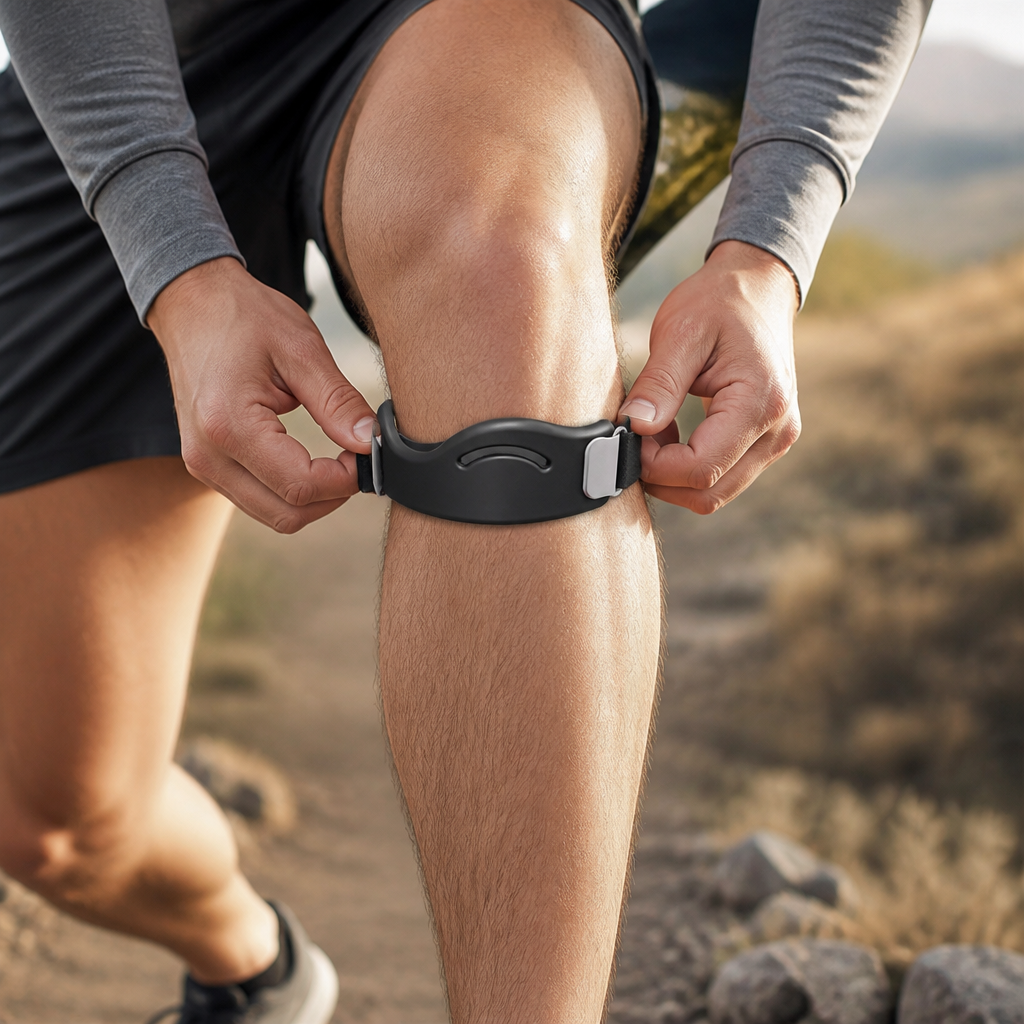 Adjustable Knee Support Strap with Silicone Pad and Two Buckles, Breathable