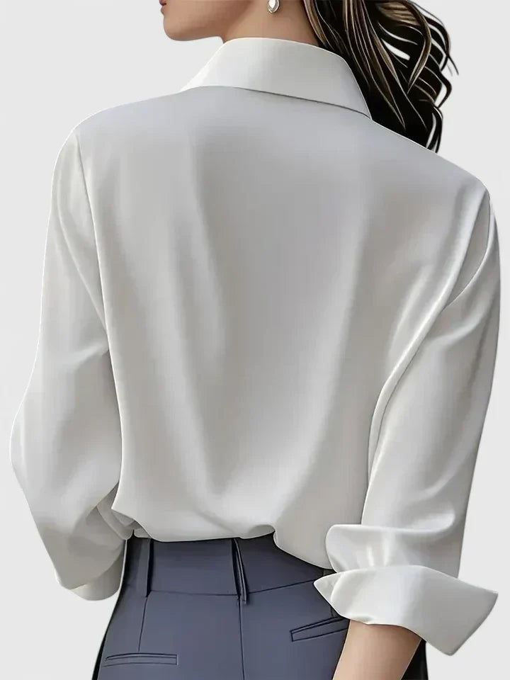 Women's Long-Sleeve Satin Blouse – Elegant Office Blouse