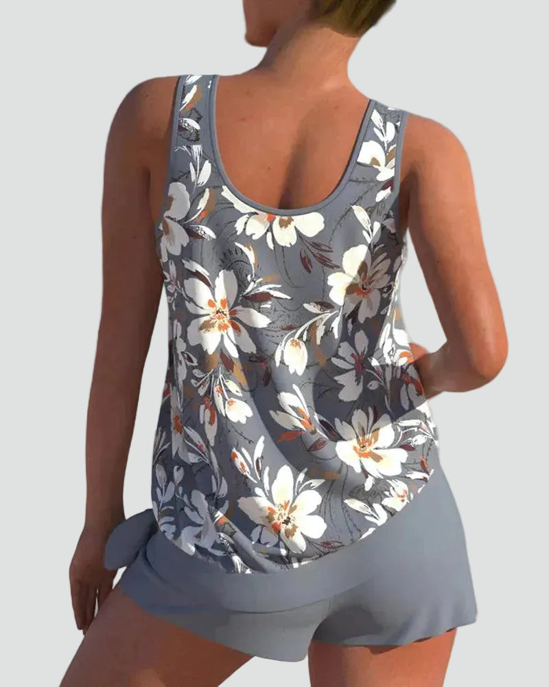 Women's Tankini Set with Floral Print - Shaping Style