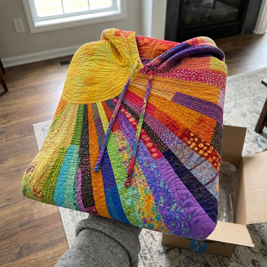 Bohemian multicoloured patchwork hoodie for women