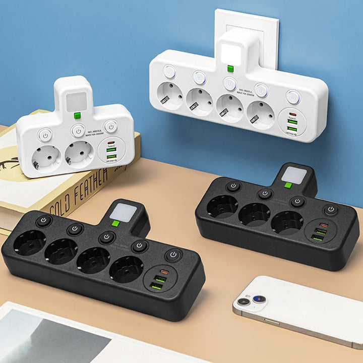 Extension Lead with USB and Switches | Multi-Socket Surge Protector 2500 W