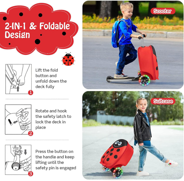 2-in-1 Kids' Scooter Suitcase with LED Wheels