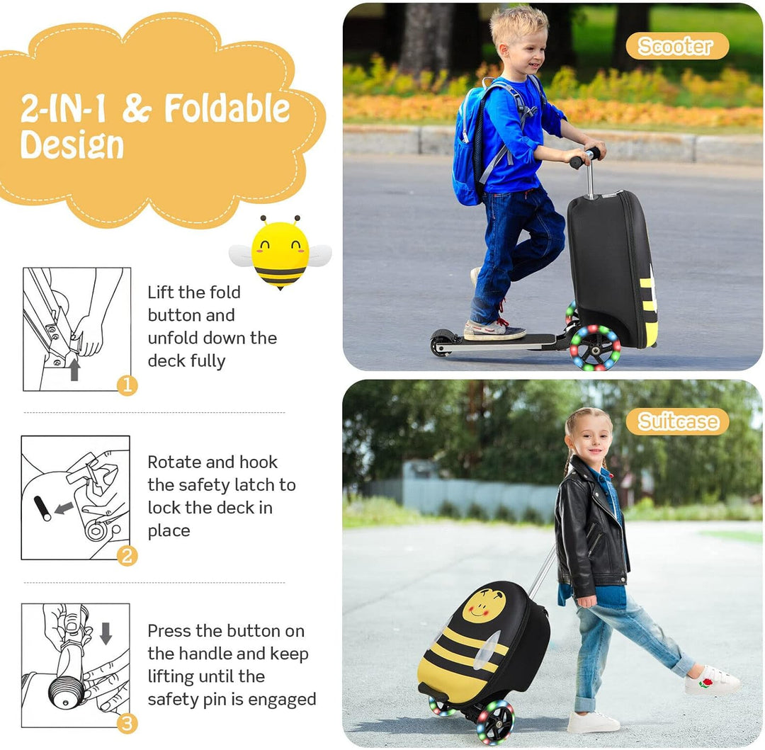 2-in-1 Kids' Scooter Suitcase with LED Wheels