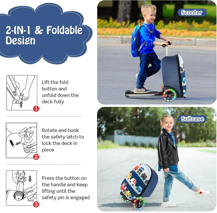 2-in-1 Kids' Scooter Suitcase with LED Wheels