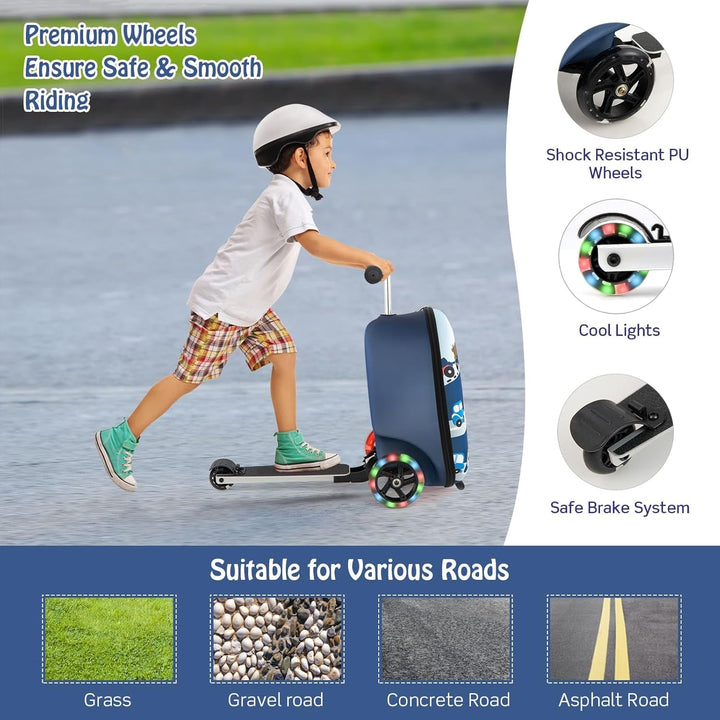 2-in-1 Kids' Scooter Suitcase with LED Wheels
