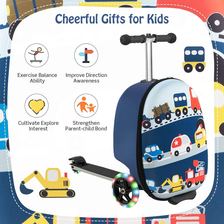 2-in-1 Kids' Scooter Suitcase with LED Wheels