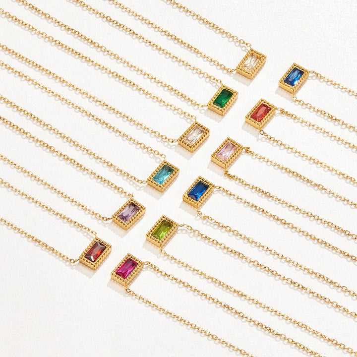 Baguette Birthstone Necklace.