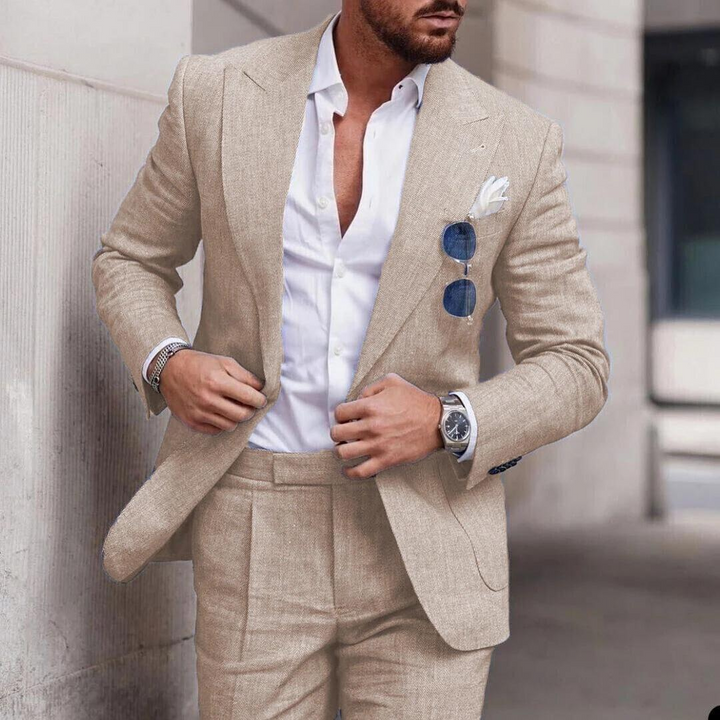 Trendy Men's Two-Piece Linen Beach Wedding Suit - Caden