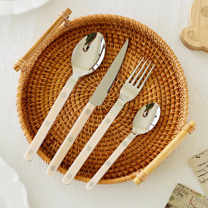 Set of 24 Stainless Steel Cutlery Pieces with Engraved Design – BistroLine
