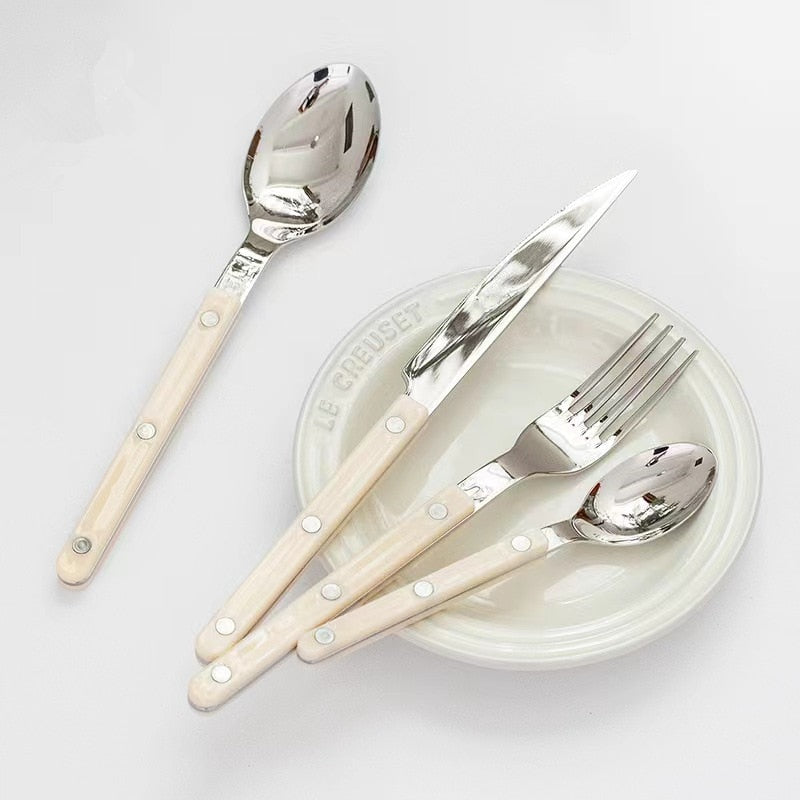 Set of 24 Stainless Steel Cutlery Pieces with Engraved Design – BistroLine