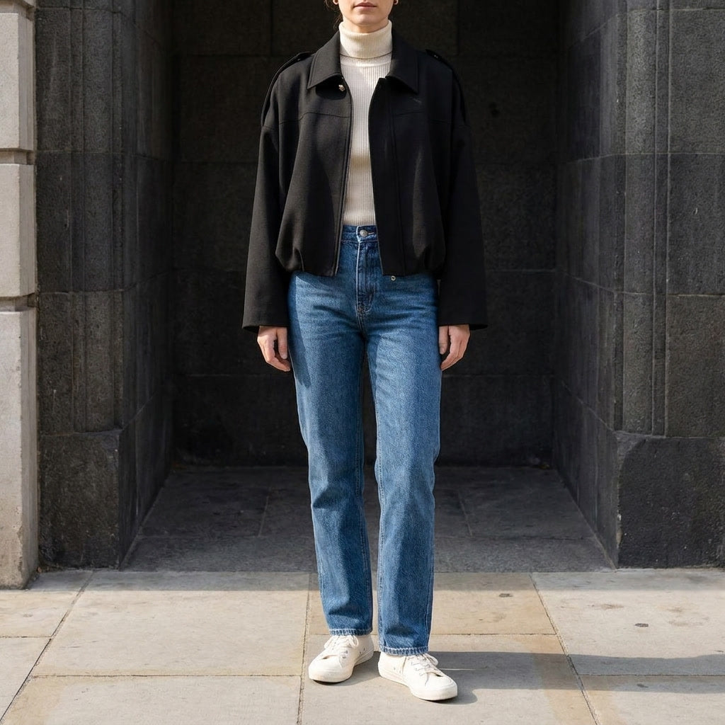 Women's Suede Bomber Jacket Cropped with Tailored Fit