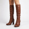 Leather Block Heel Knee High Boots
