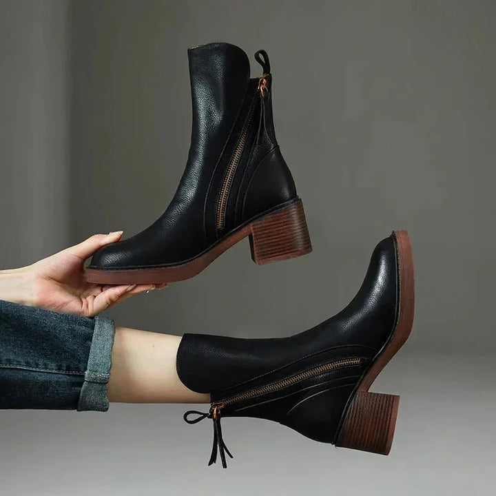 Women's Block Heel Zip-Up Ankle Boots