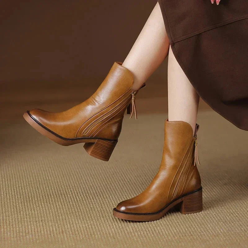 Women's Block Heel Zip-Up Ankle Boots