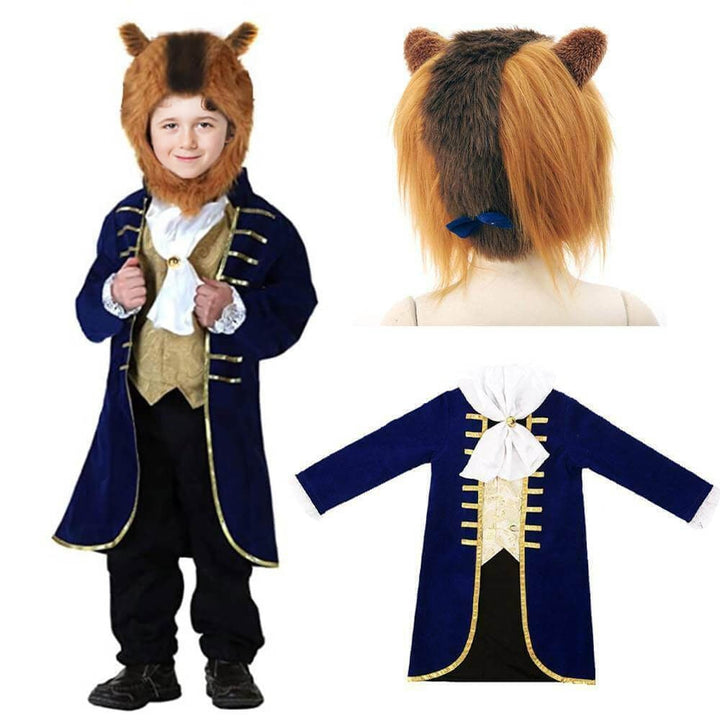 Boys' Halloween Beast Costume with Velvet Jacket and Faux Fur Hood