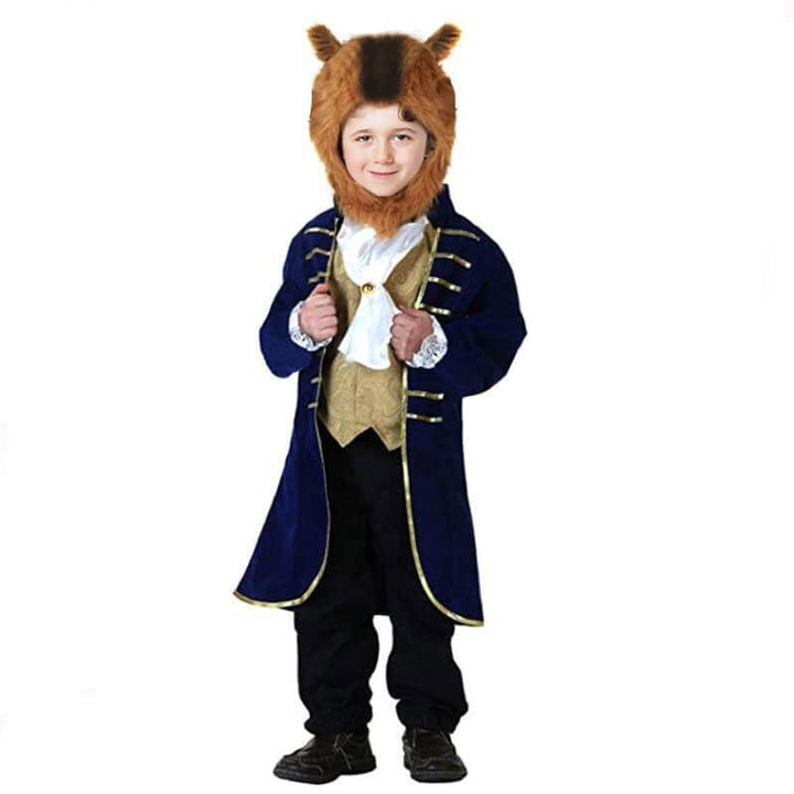 Boys' Halloween Beast Costume with Velvet Jacket and Faux Fur Hood