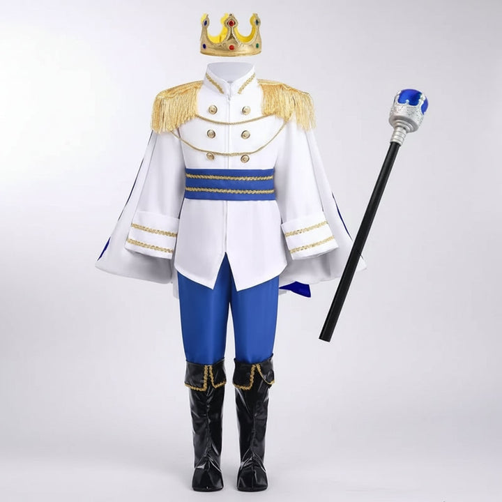 Boys' Halloween Prince Costume with Crown and Scepter for Royal Dress Up Party