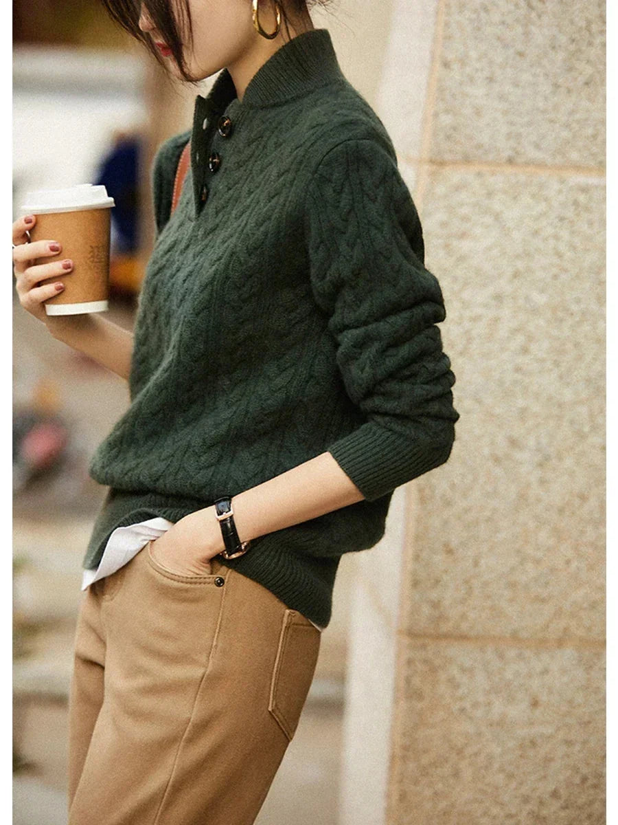 Button-Up Cable Knit Sweater