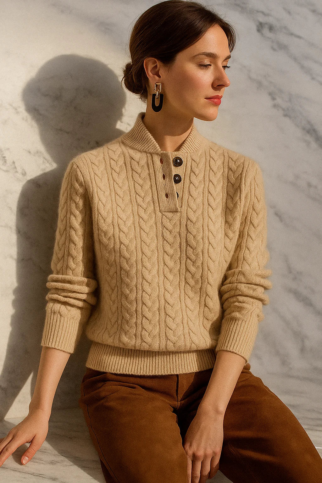 Button-Up Cable Knit Sweater