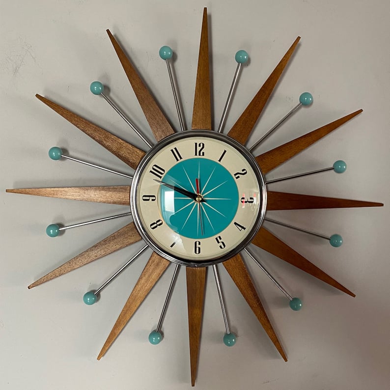 Mid-Century Handmade Wall Clock | Retro Wall Décor, Silent and Battery-Powered