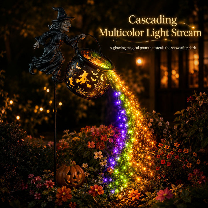 Halloween Witch's Cauldron Garden Lamp with Colourful Glow and Spooky Projections