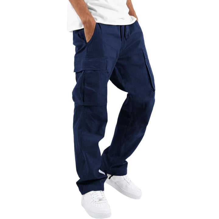 Men's Cargo Trousers with Multiple Pockets and Adjustable Waist