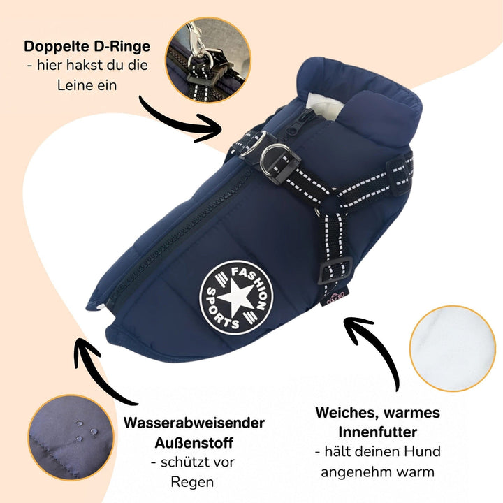 Padded & Lined Winter Dog Coat with Built-In Harness